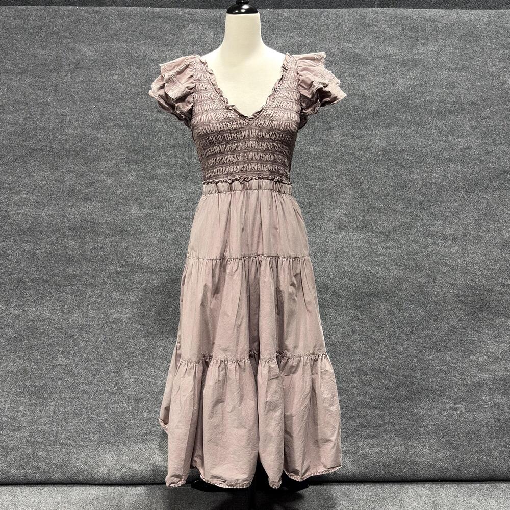 Sea New York Dress Womens 4 Purple Smocked Tiered Ruffle Sleeve Open Back